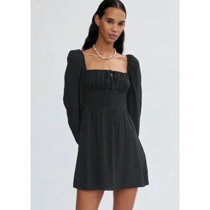 New $155 Aritzia Sunday Best Dress Women L Black Peasant Puff Sleeve Whimsigoth